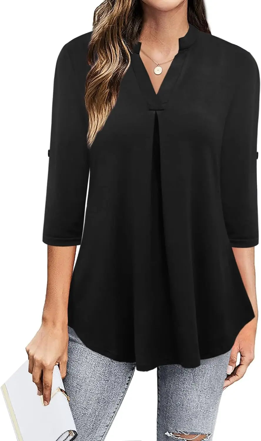Womens Dressy Casual Chiffon Blouse With V Neck Sleeves