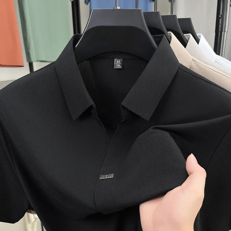 2025 New Men's Casual and Fashionable Solid Color Short Sleeved Polo Shirt Comfortable and Versatile Summer T-shirt