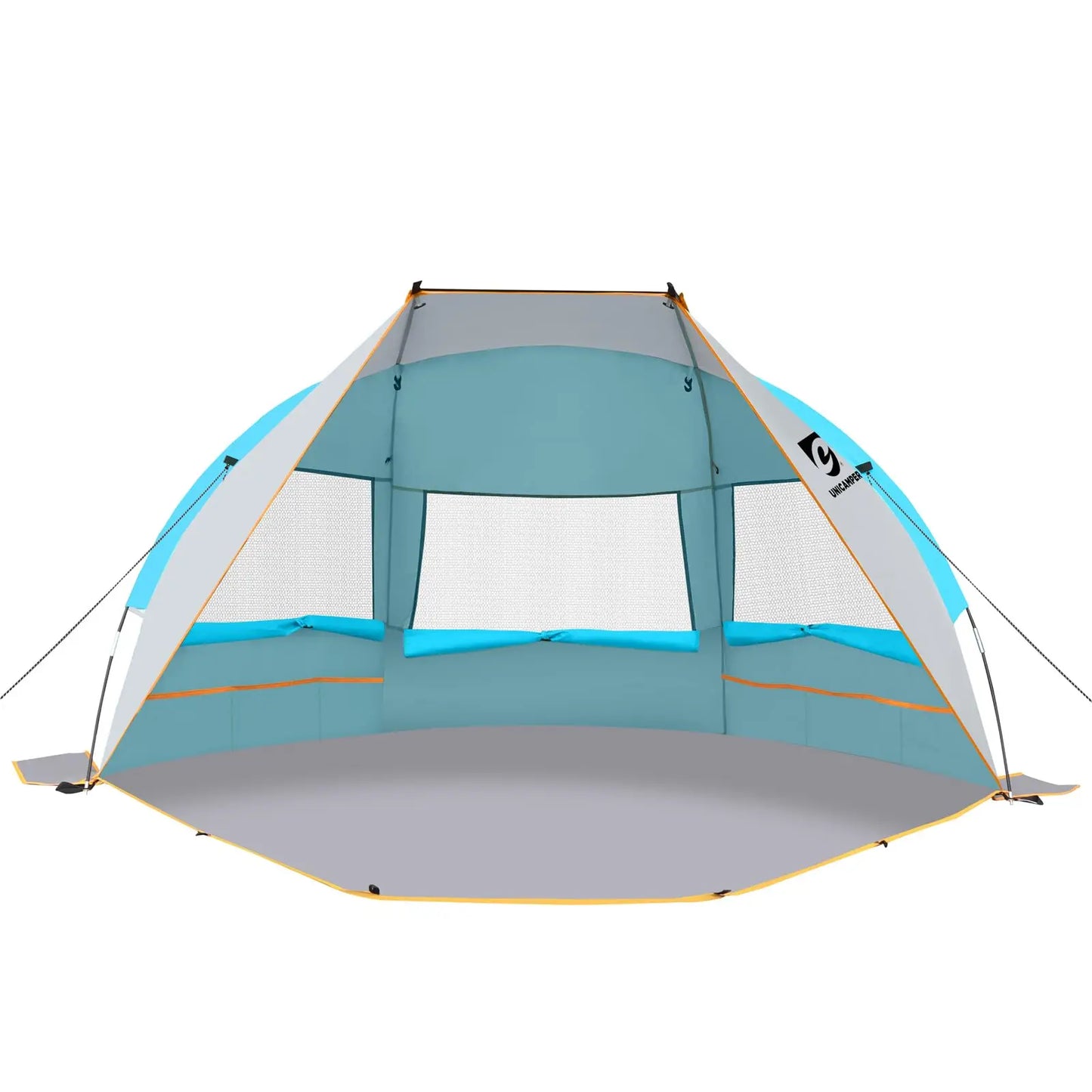 Beach Tent 3 Person Sun Shelter UPF 50+ with Extended Waterproof Pe Floor & 3 Mesh Roll Up Windows Fits
