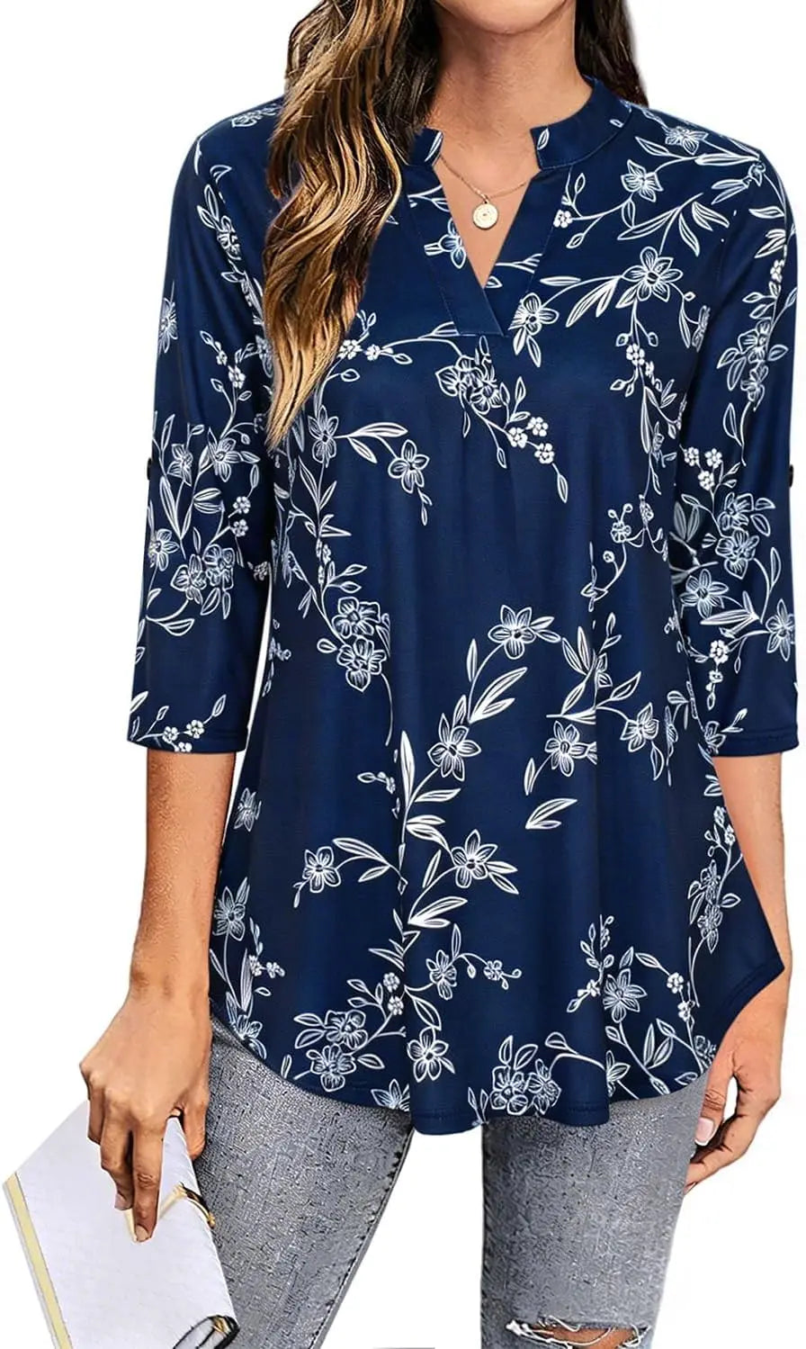 Womens Dressy Casual Chiffon Blouse With V Neck Sleeves
