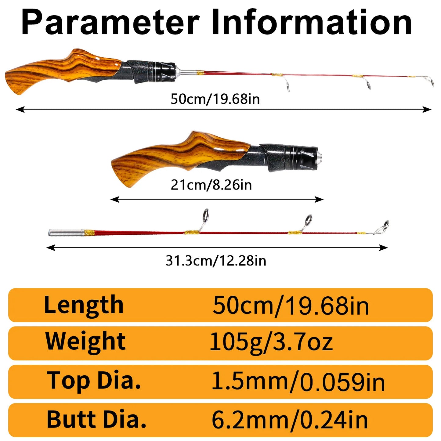 Sougayilang Ultra Light Ice Fishing Rod with Wood Grain Grip and Rust Proof Guide Ring Metal Sleeve for Winter Fishing Rod