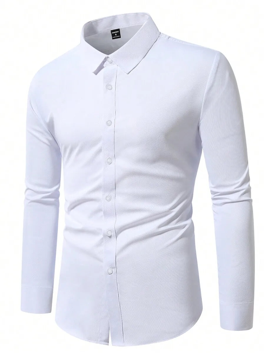 Solid Color Long Sleeve Casual Shirt For Men With Turn Down Collar