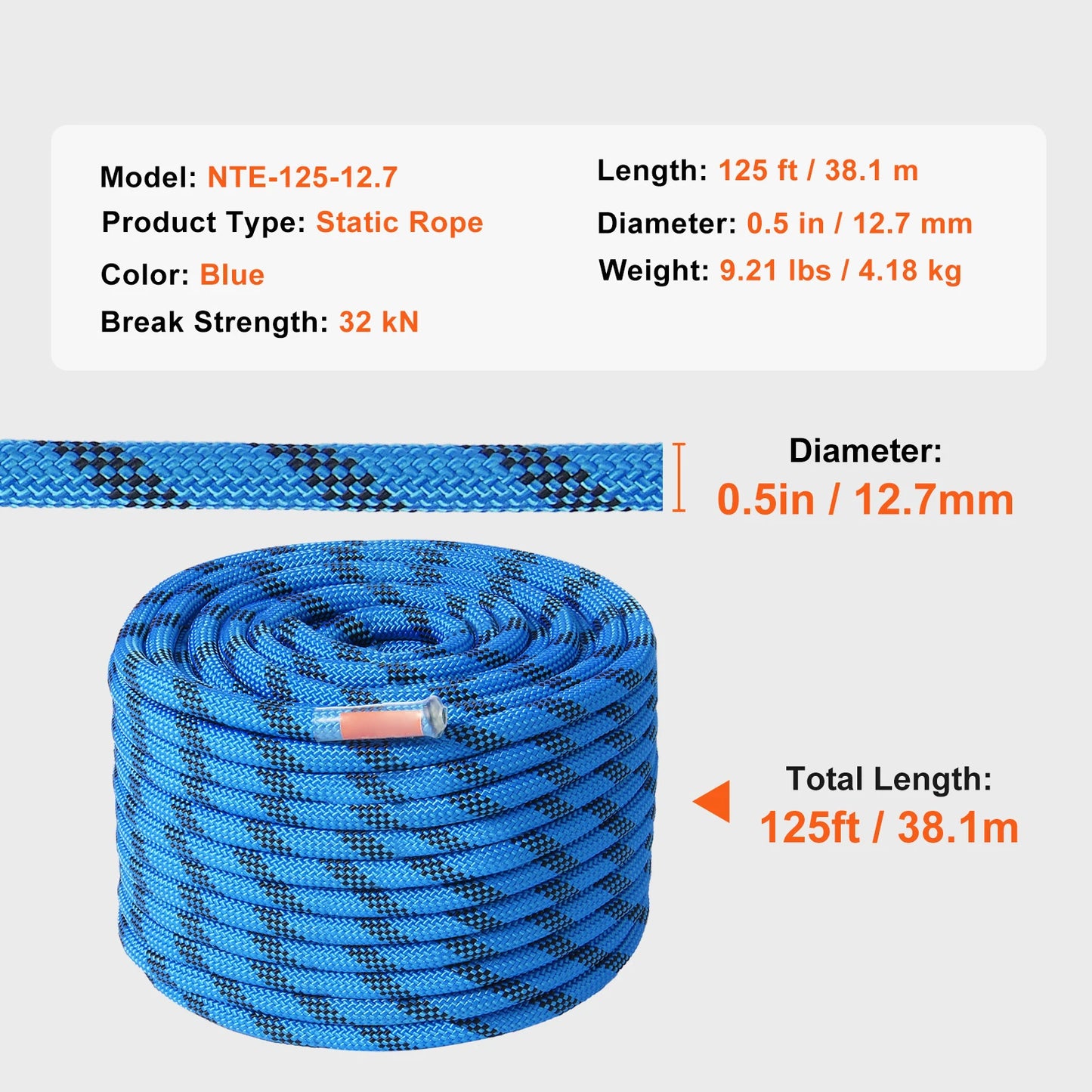 SucceBuy 12.7mm Static Climbing Rope With Steel Snap Hook