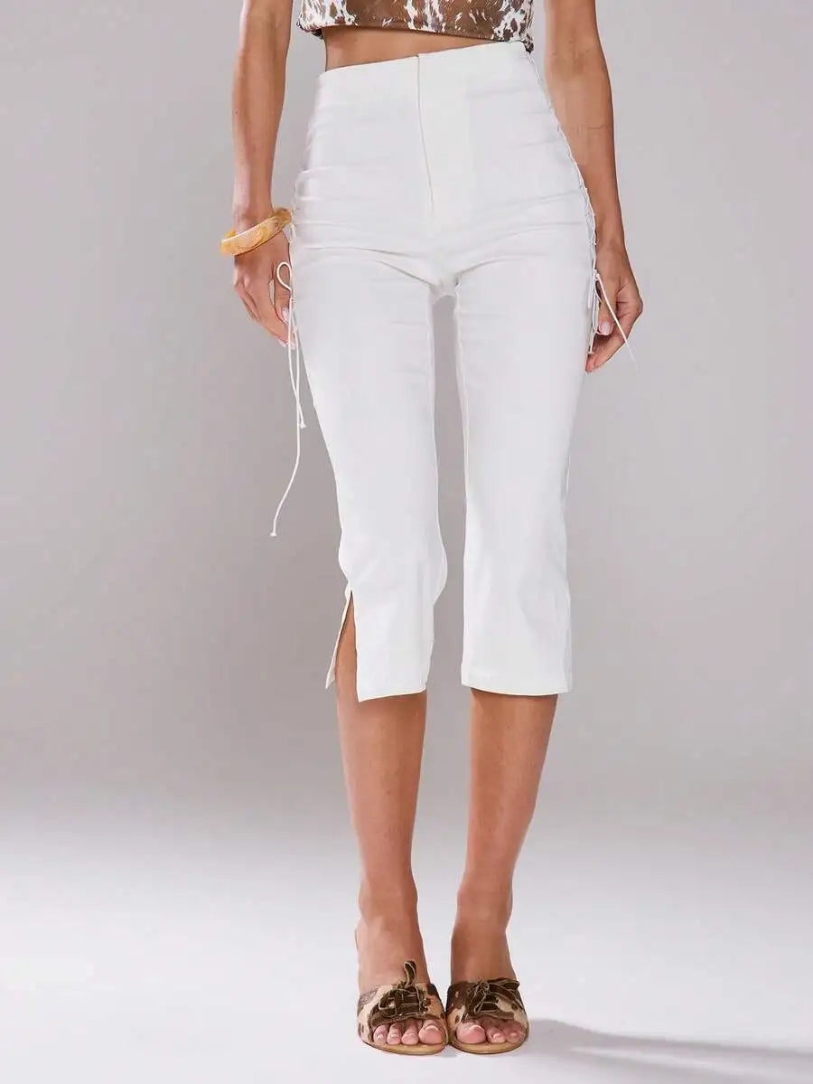 Side Laced Capri Pants For Women Summer Vacation Festival