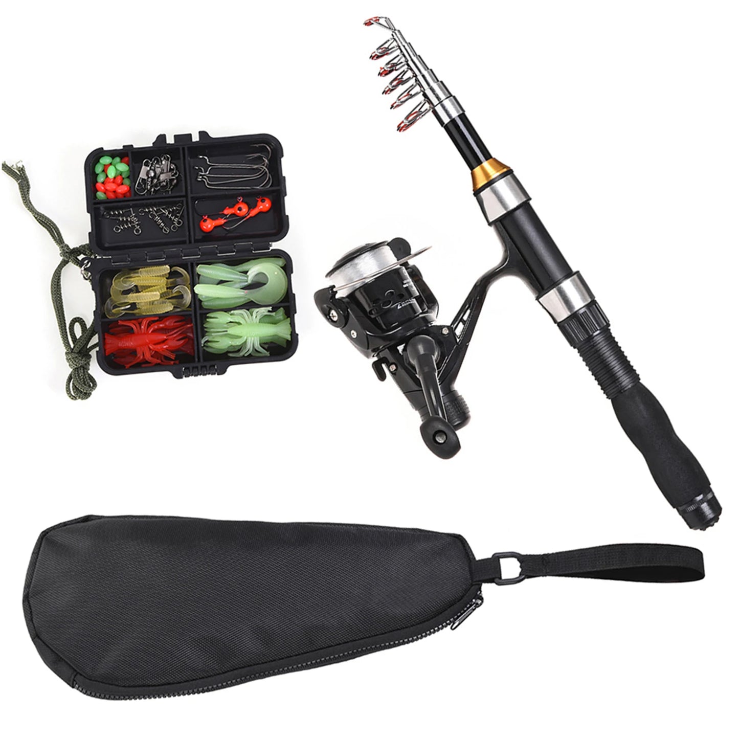 Telescopic Fishing Rod And Spinning Reel Combo Kit With Lures And Bag