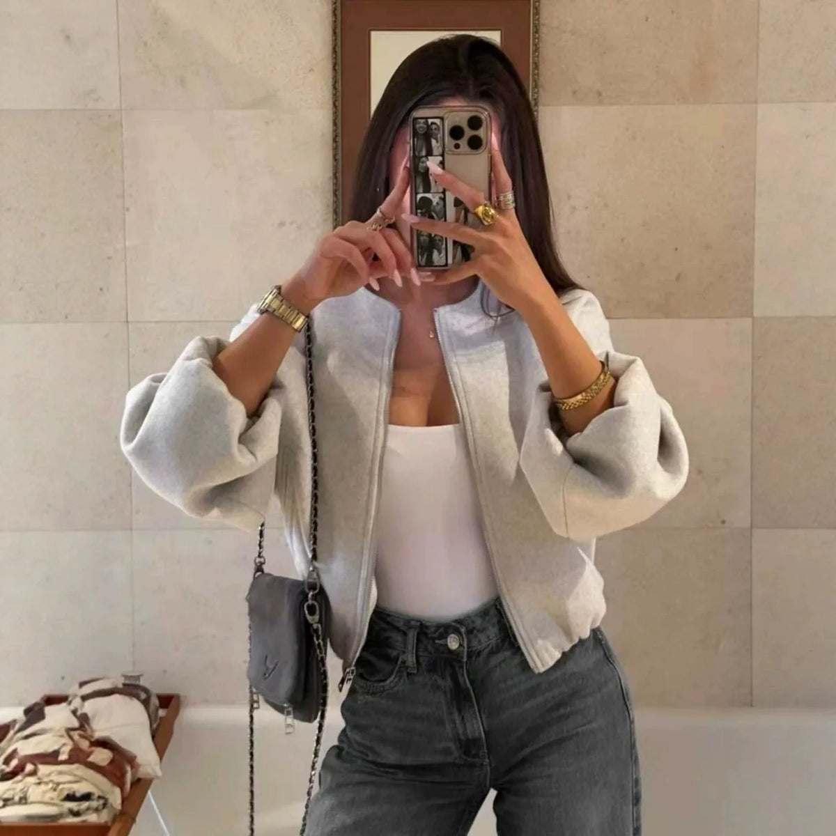 Women's Long Sleeve Zipper Pilot Jacket for Casual Outerwear
