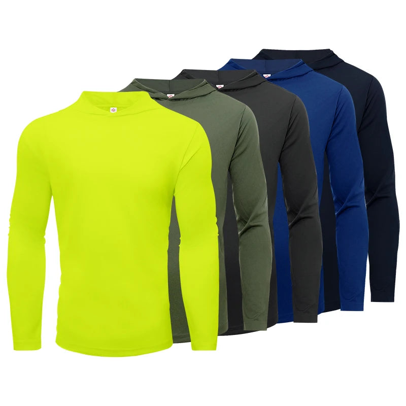 NONECN Men's Hooded Long Sleeve Sports Shirt Breathable for Running and Fitness
