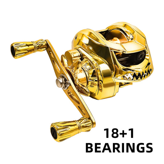 Ambidextrous Aluminum Alloy & Stainless Steel Baitcasting Fishing Reel - Rotating, 18+1 Bearings, Golden, Multipurpose