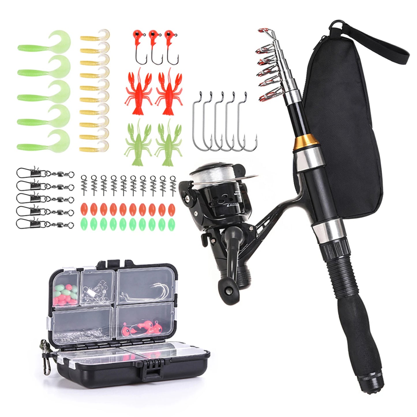Telescopic Fishing Rod And Spinning Reel Combo Kit With Lures And Bag