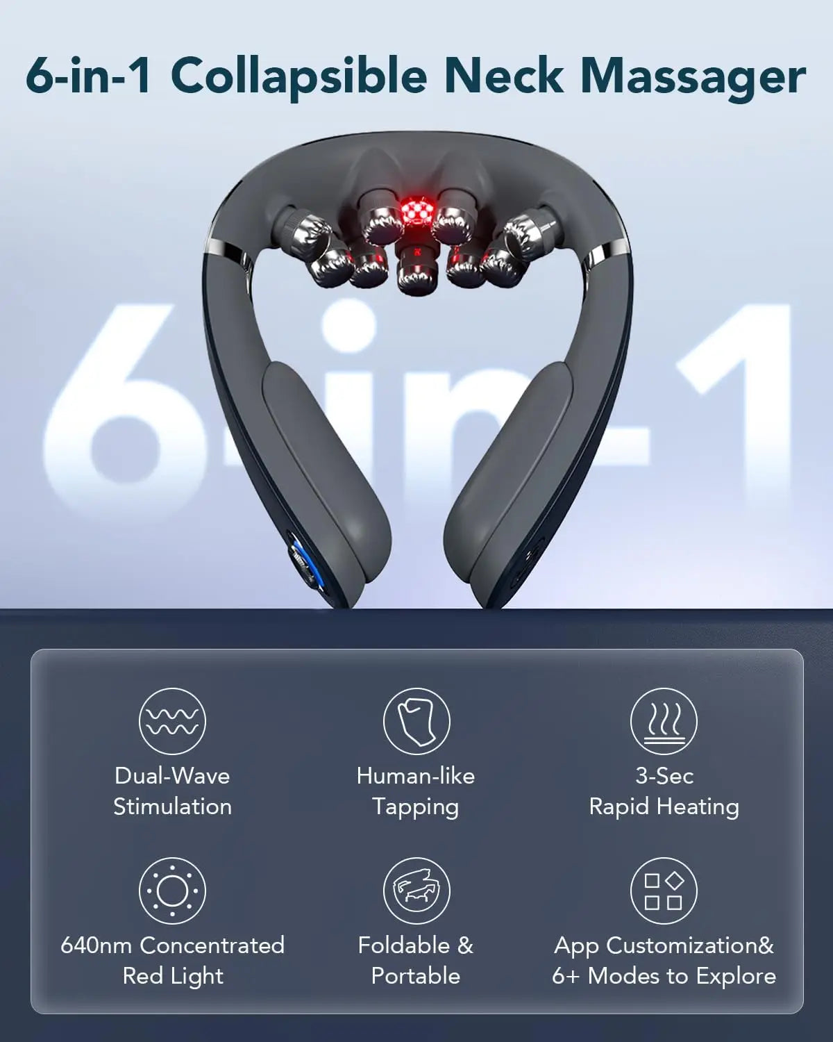 Cordless Foldable Neck Massager With Heat And Vibration For Travel
