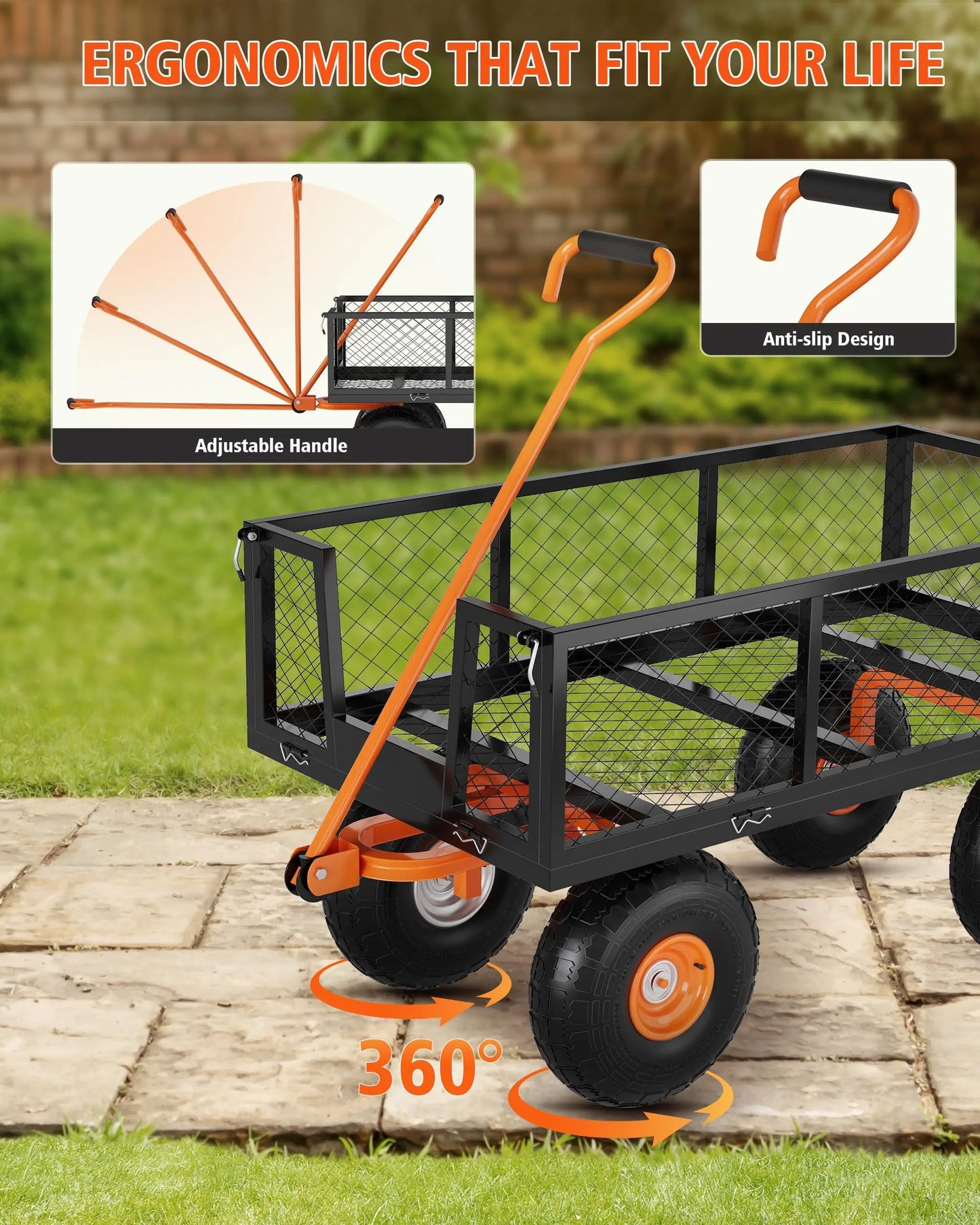 Heavy Duty Mesh Steel Garden Cart With Removable Sides