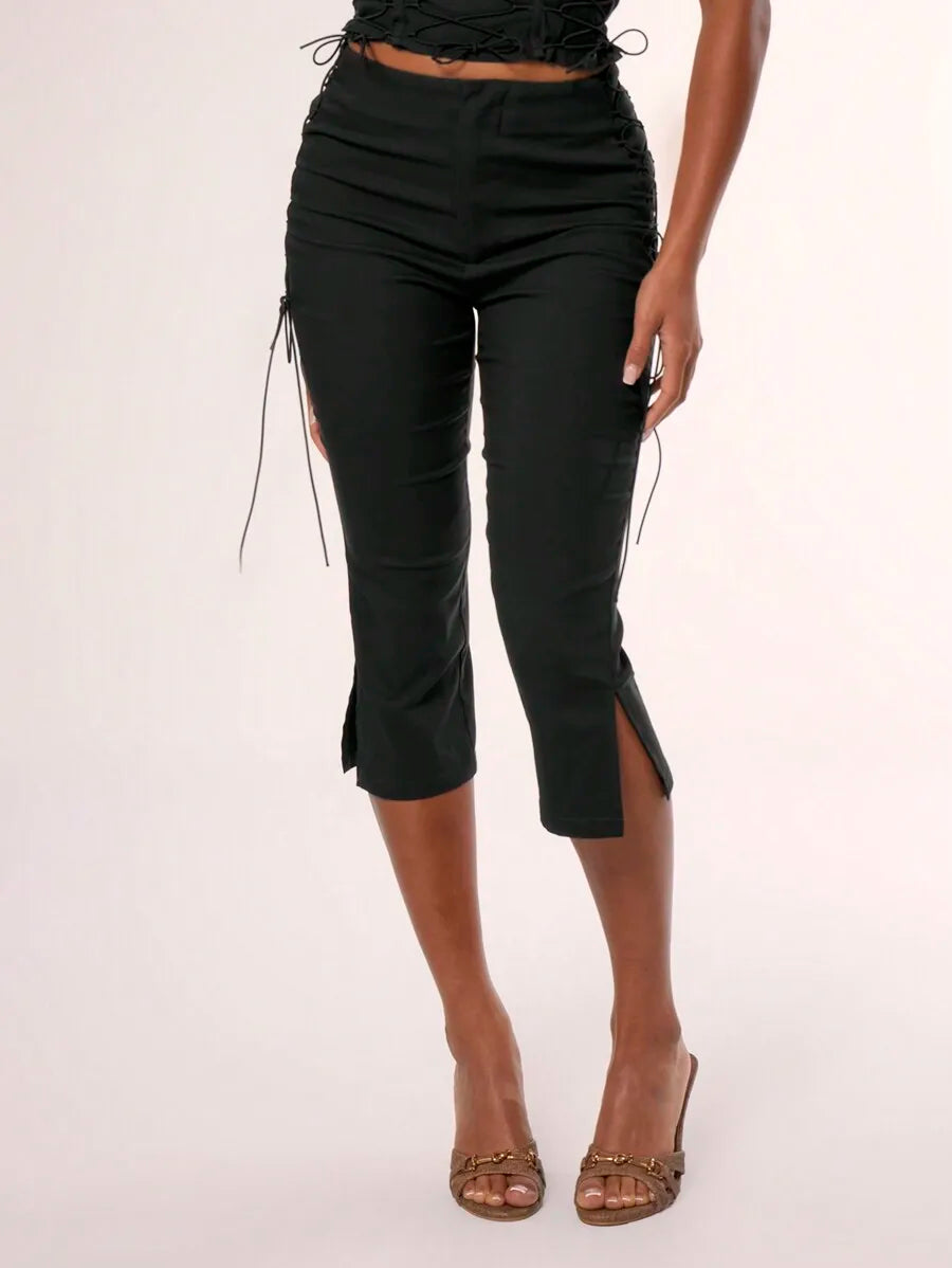 Side Laced Capri Pants For Women Summer Vacation Festival