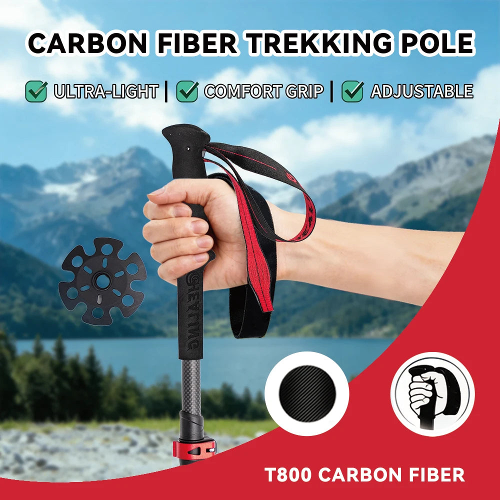 Okhealing Ultralight Carbon Fiber Trekking Poles Telescopic Folding