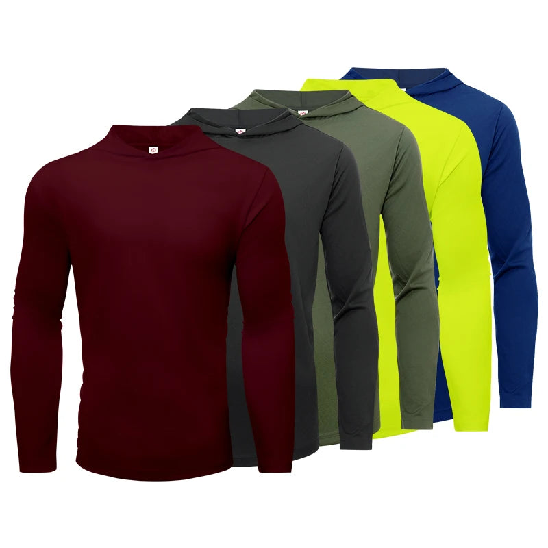 NONECN Men's Hooded Long Sleeve Sports Shirt Breathable for Running and Fitness