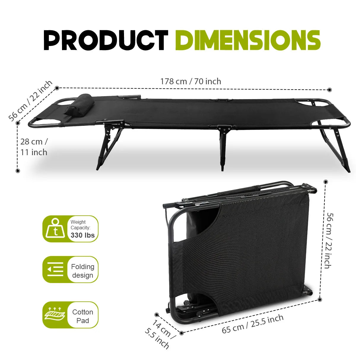 Portable Folding Camping Lounge Chair With Cushion, 3-Position Reclining