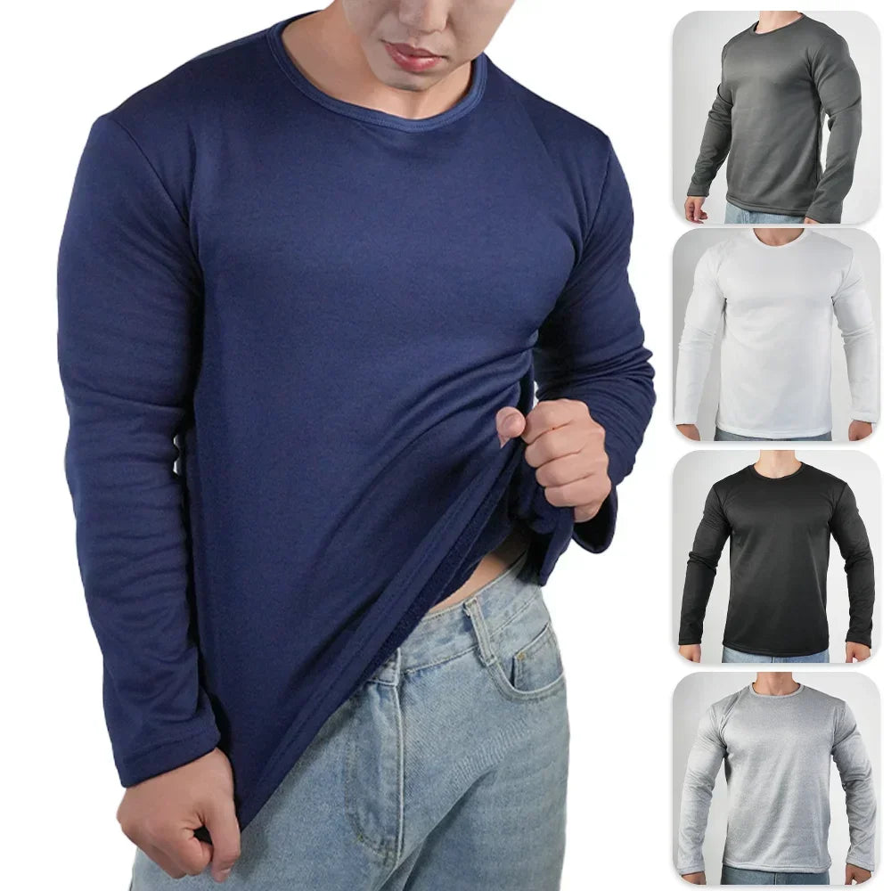 Men's Winter Thermal Underwear Extreme Cold Weather Long-sleeved Base Layer Top Fleece Lined New Winter O-Neck Bottoming Shirts