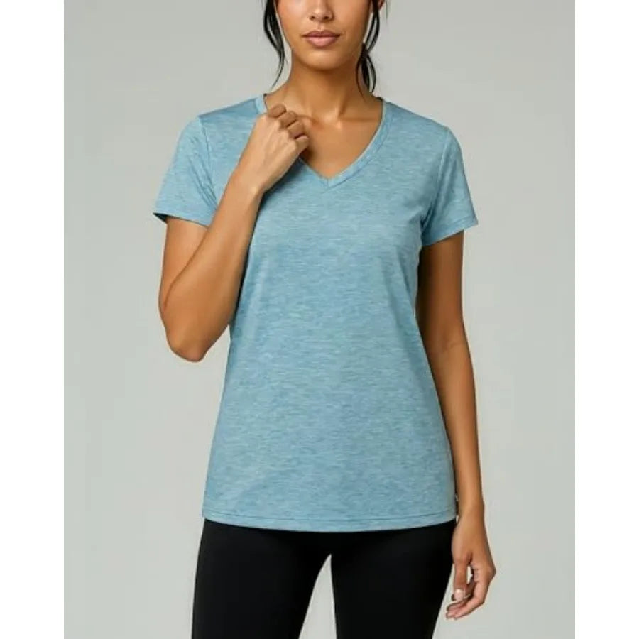 Real Essentials 5 Pack: Women's Dry-Fit Short Sleeve V Neck T Shirt Workout Fitness Yoga Top Tee Available in
