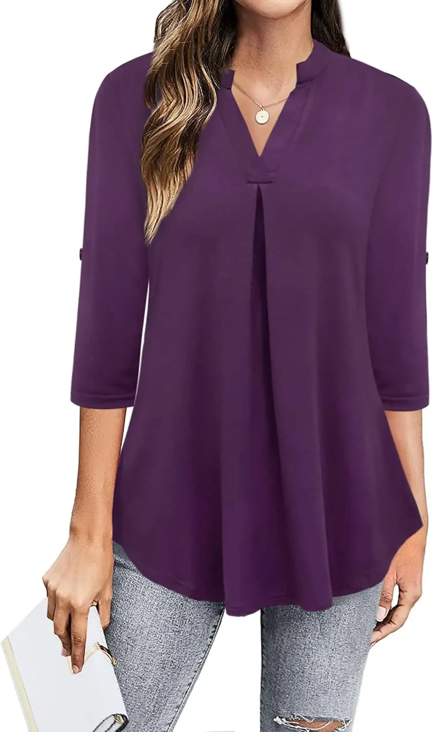 Womens Dressy Casual Chiffon Blouse With V Neck Sleeves