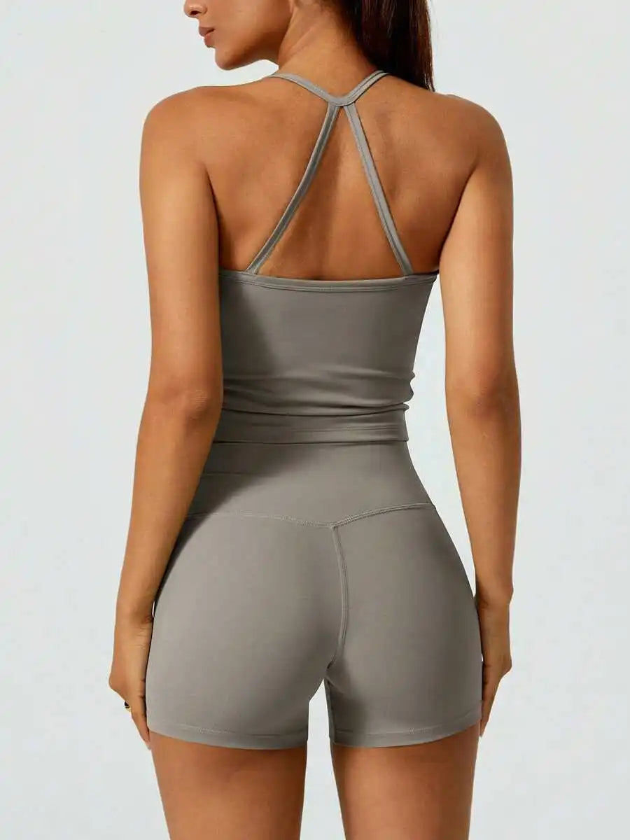 Womens Halter Backless Yoga Sports Suit With Butt Lifting Effect Spring Summer