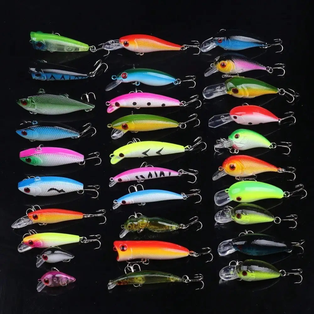 30 Piece Fishing Lure Kit With Popper Crankbait VIB Set