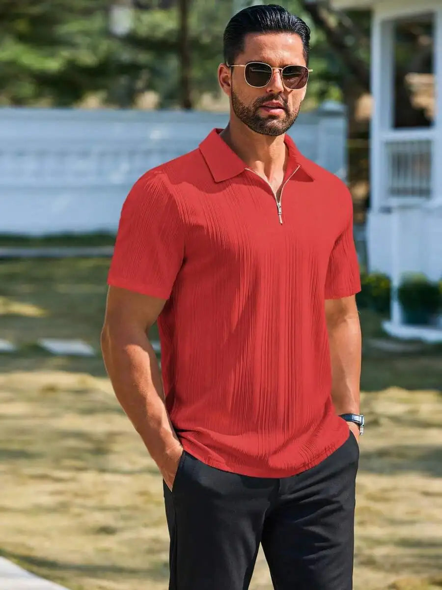 Men's Short Sleeve Textured Quarter Zip Casual Golf Top