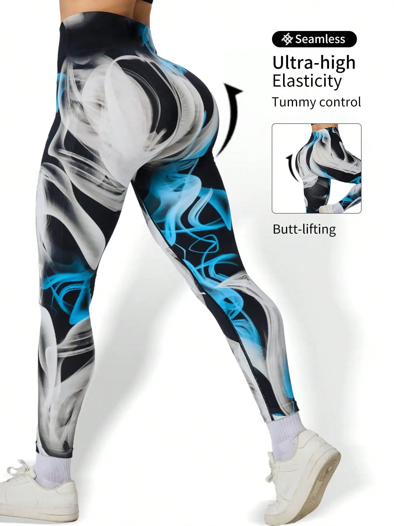 Seamless High Elastic Women's Digital Print Yoga Leggings,Women High-Waisted Tuck In The Abdomen Sports Leggings,Lift The Buttoc