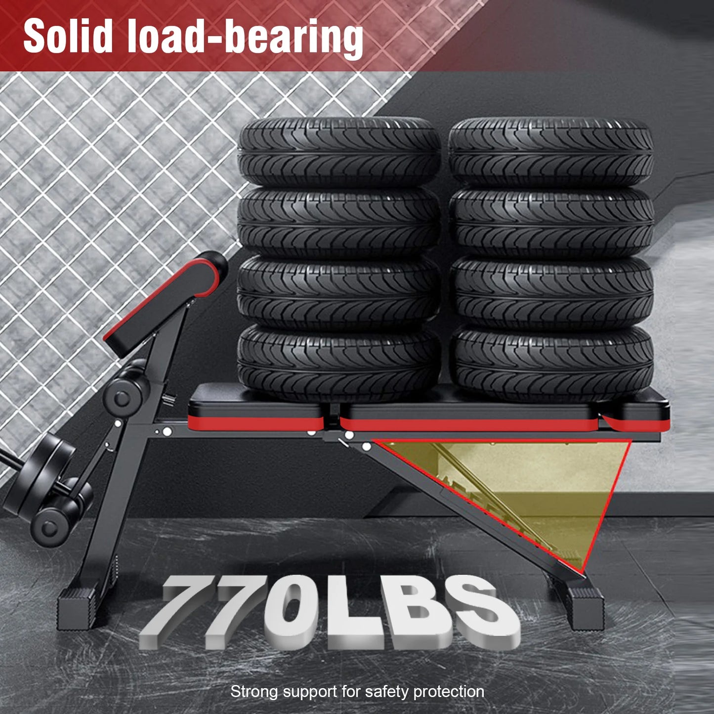 Foldable 7 Level Adjustable Weight Bench With Extended Headrest And Incline