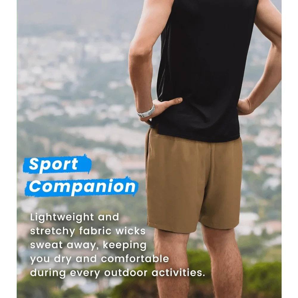 Mens Athletic Running Shorts With Zipper Pockets 5 Inch Inseam Dry Fit Gym Workout Shorts