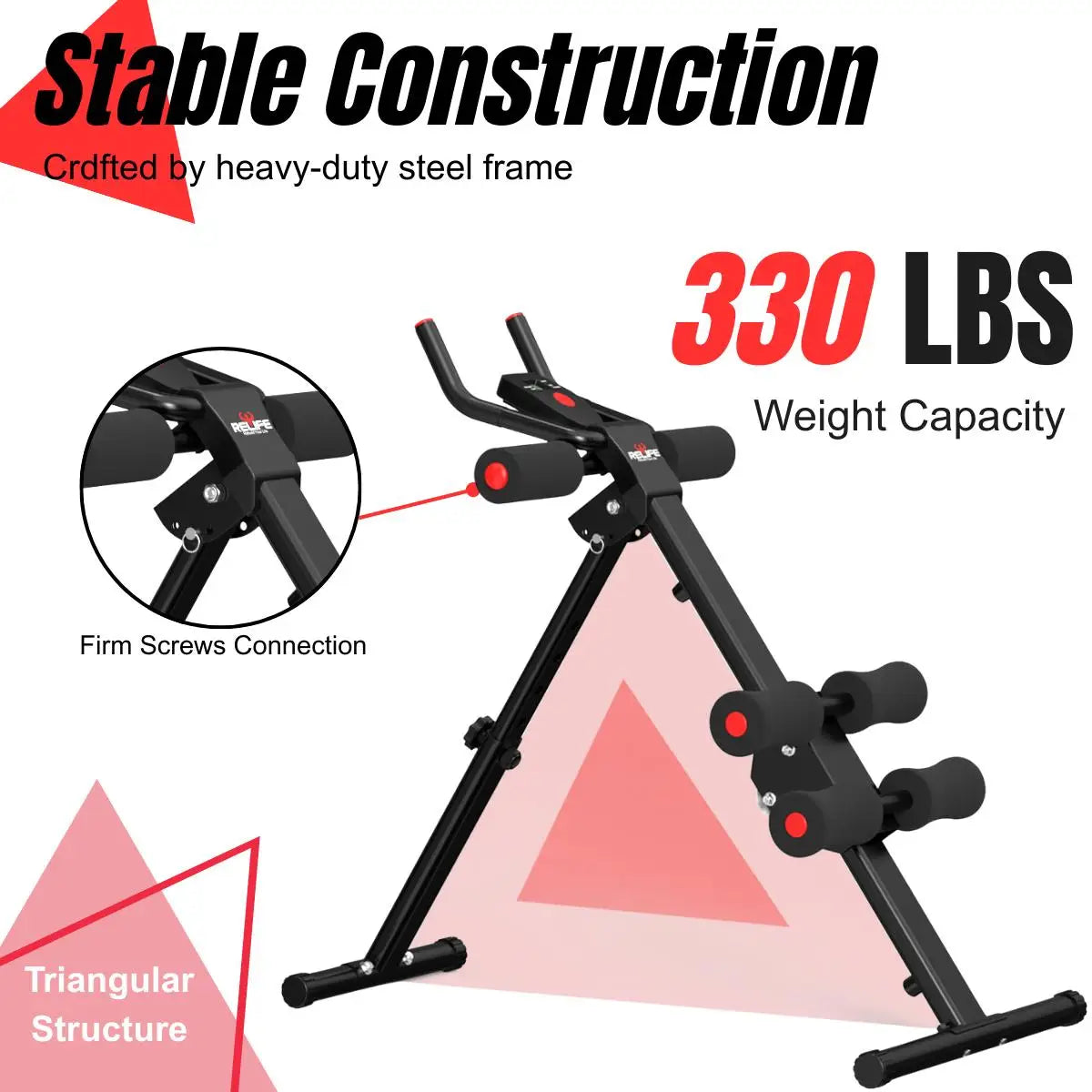 RELIFE Foldable Core Abdominal Trainer, 3-Level Adjustable Home Gym AB Workout Equipment with Resistance Bands