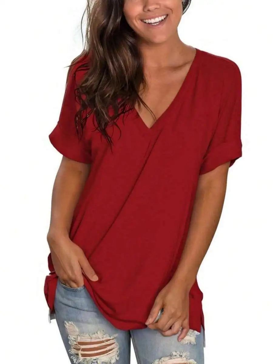 Womens Casual V Neck Short Sleeve Loose Summer Tunic