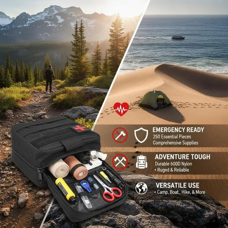 Trauma Medical Bag 250PCS For Camping Hiking Boat, 600D Nylon Survival Gear Emergency Equipment Outdoor Adventure Adventure Travel Essential Kit