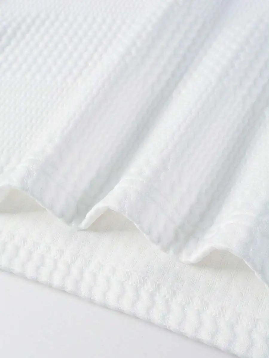 Men's Long Sleeve Textured Knit Polo Shirt - Solid White, Casual Business Wear