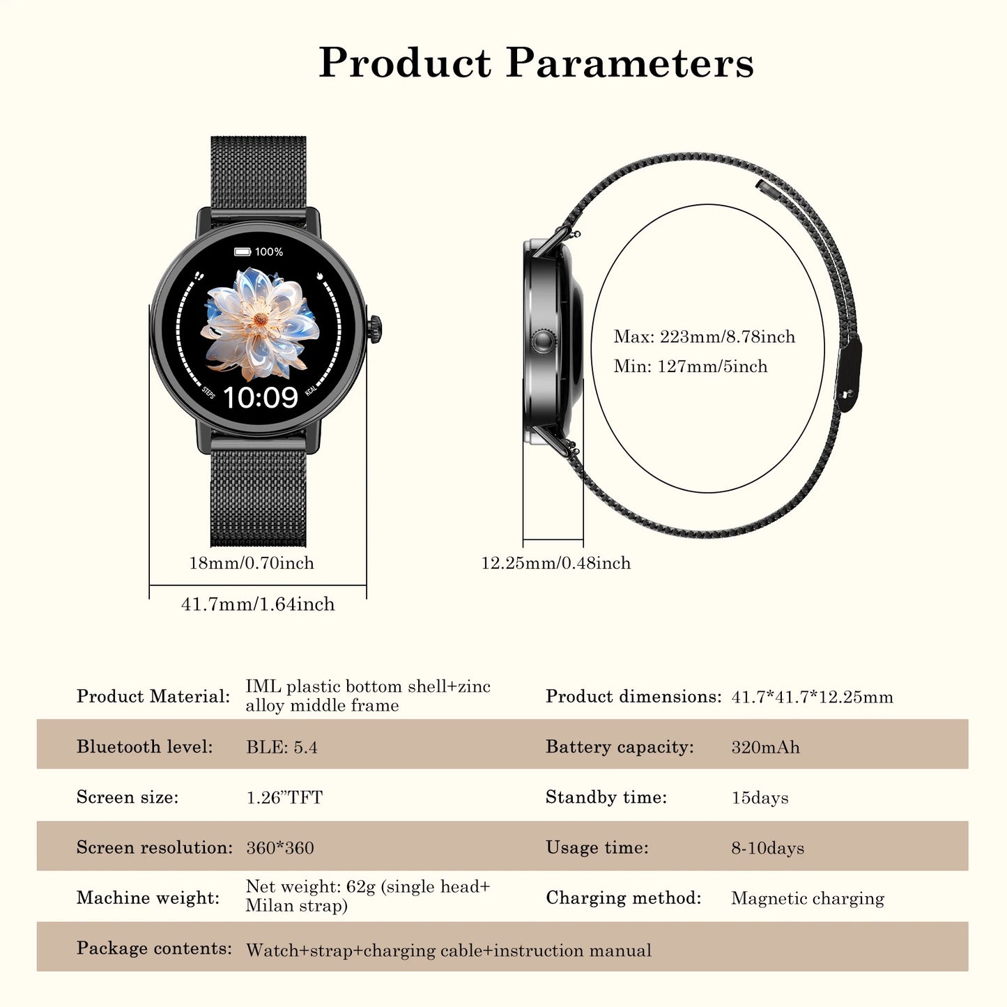 Blackview New X30 Lady's Smartwatch with Health Monitor Fitness Tracker 1.26” AMOLED Screen Bluetooth Smartwatch for Android IOS