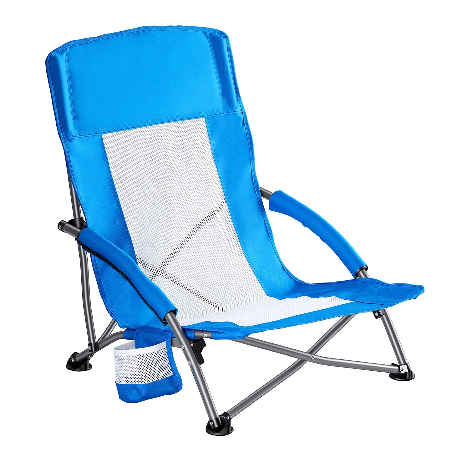 JHK Portable Folding Beach Chair With Mesh Back Cup Holder