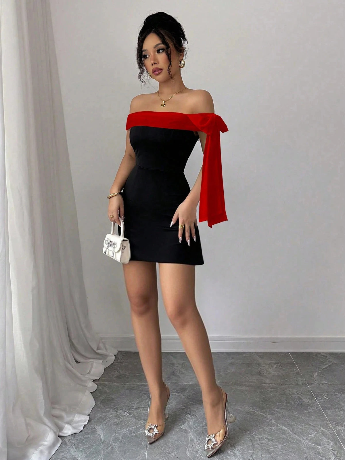 Women's Off Shoulder Bodycon Dress With Statement Bow For Parties
