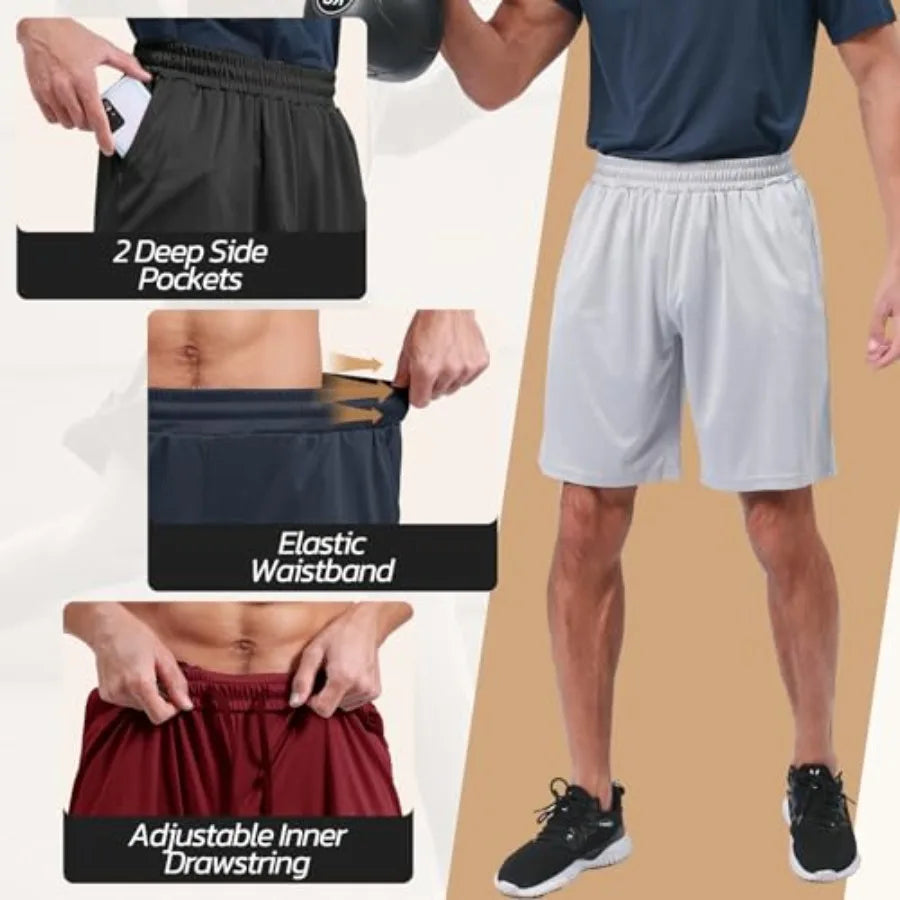 3 Pack Gym Basketball Mens Shorts Quick Dry Athletic With Pockets For Running