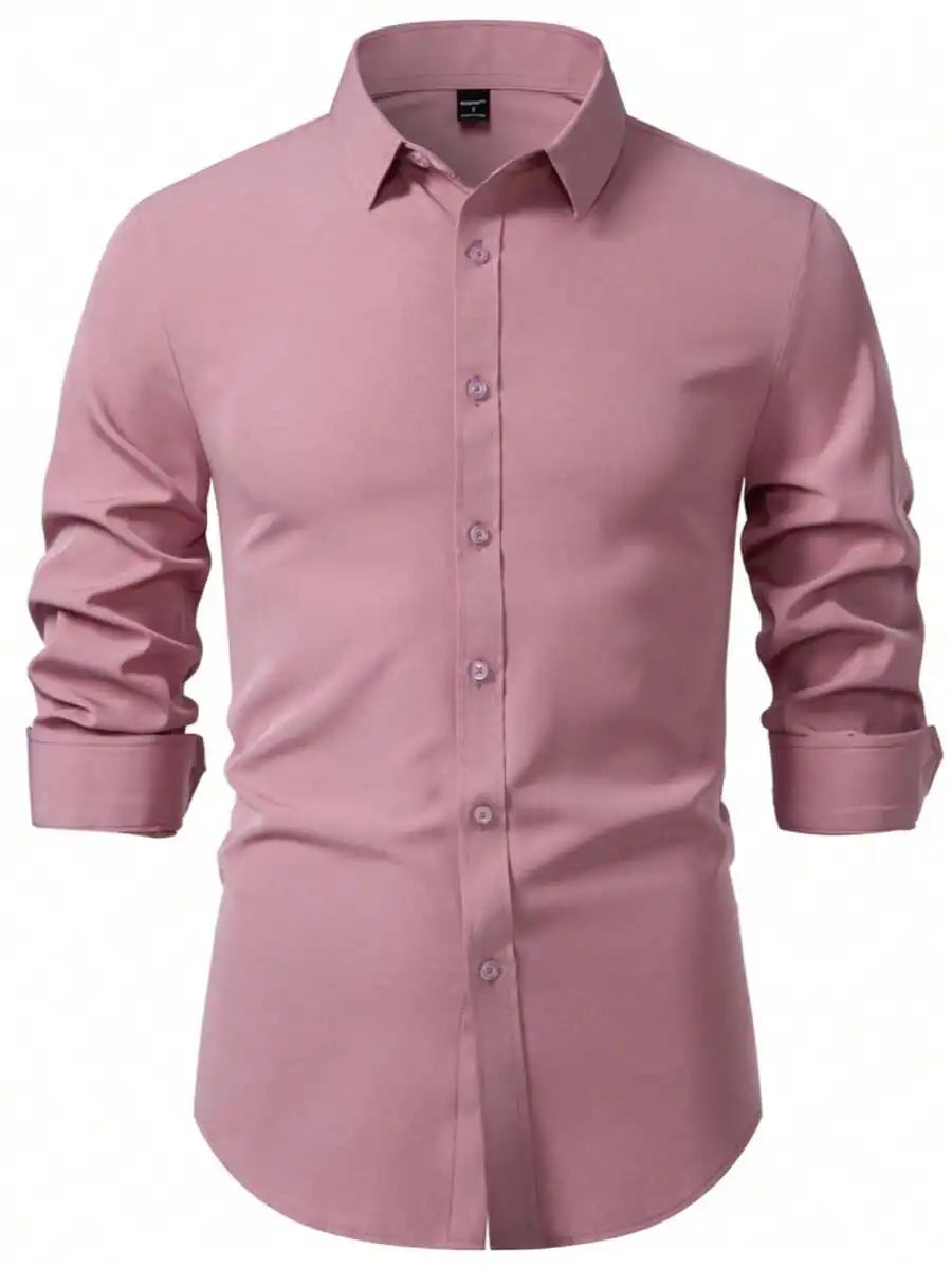 Solid Color Long Sleeve Casual Shirt For Men With Turn Down Collar