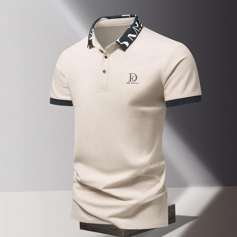 Summer men's POLO shirt fashionable ice silk quick drying short sleeved T-shirt solid color loose fitting business collar top
