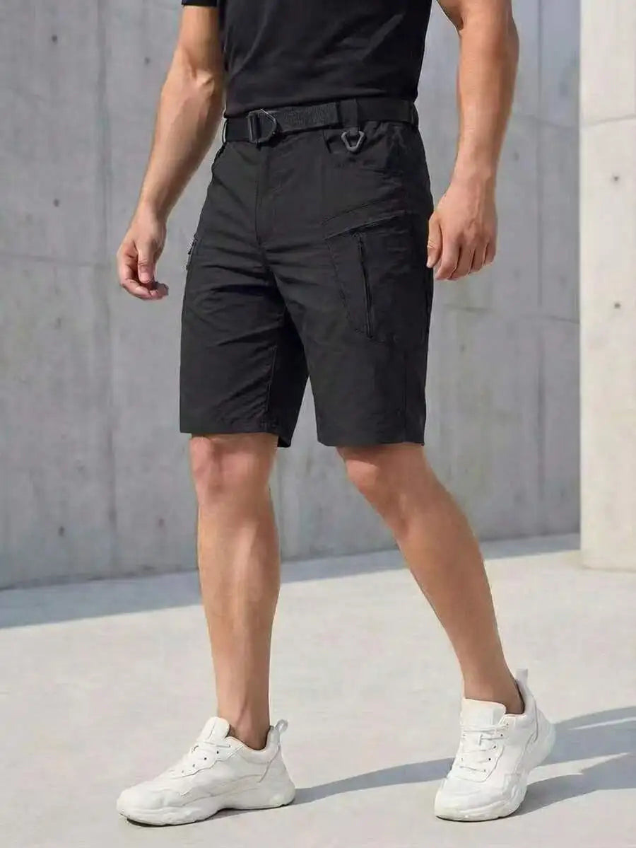 Men’s Cargo Shorts For Outdoor Use, Lightweight Quick-Dry Breathable Fabric, Multiple Zippered Pockets, Rugged Non-Stretch