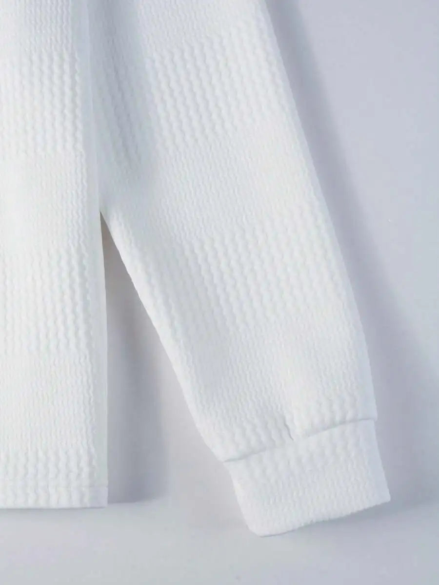 Men's Long Sleeve Textured Knit Polo Shirt - Solid White, Casual Business Wear