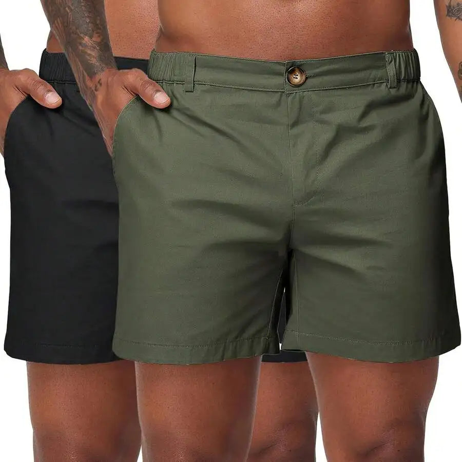 Mens 6 Inch Cotton Chino Shorts Elastic Waist Casual Flat Front With Pockets