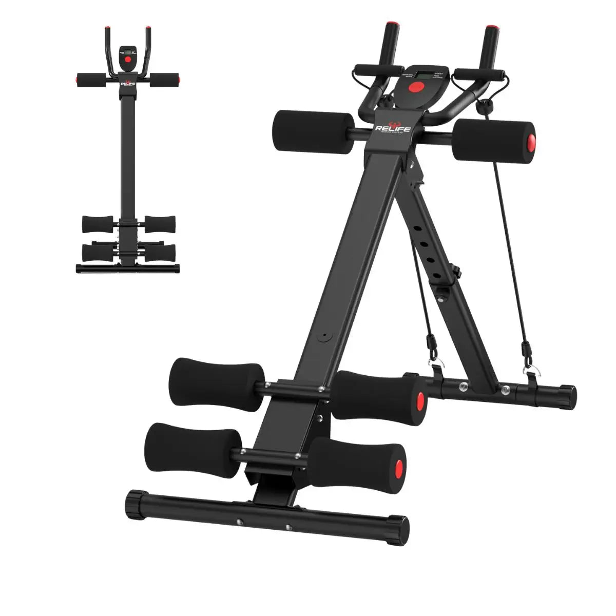 RELIFE Foldable Core Abdominal Trainer, 3-Level Adjustable Home Gym AB Workout Equipment with Resistance Bands