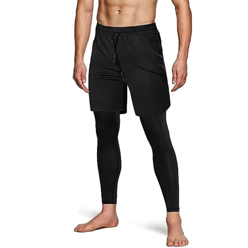 Double-deck 2 in 1Pants Men Sportswear Compression Leggings Gyms Male Trousers Casual Tracksuit Track Joggers Sweatpants Men