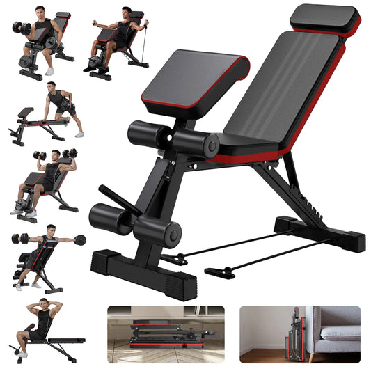 Foldable 7 Level Adjustable Weight Bench With Extended Headrest And Incline