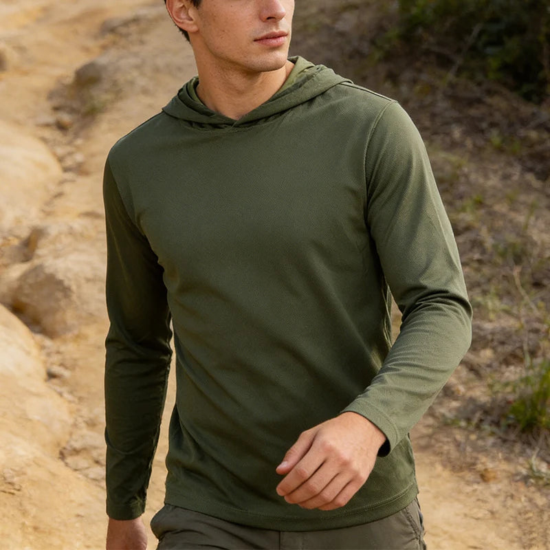 NONECN Men's Hooded Long Sleeve Sports Shirt Breathable for Running and Fitness
