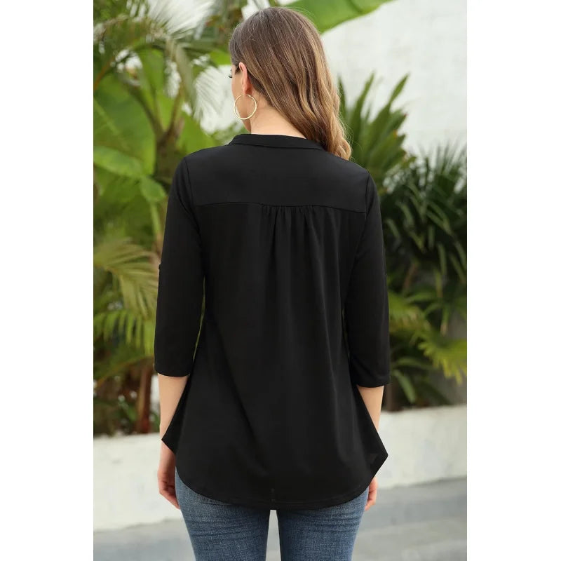 Womens Dressy Casual Chiffon Blouse With V Neck Sleeves