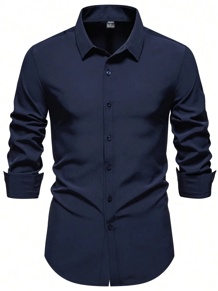 Solid Color Long Sleeve Casual Shirt For Men With Turn Down Collar