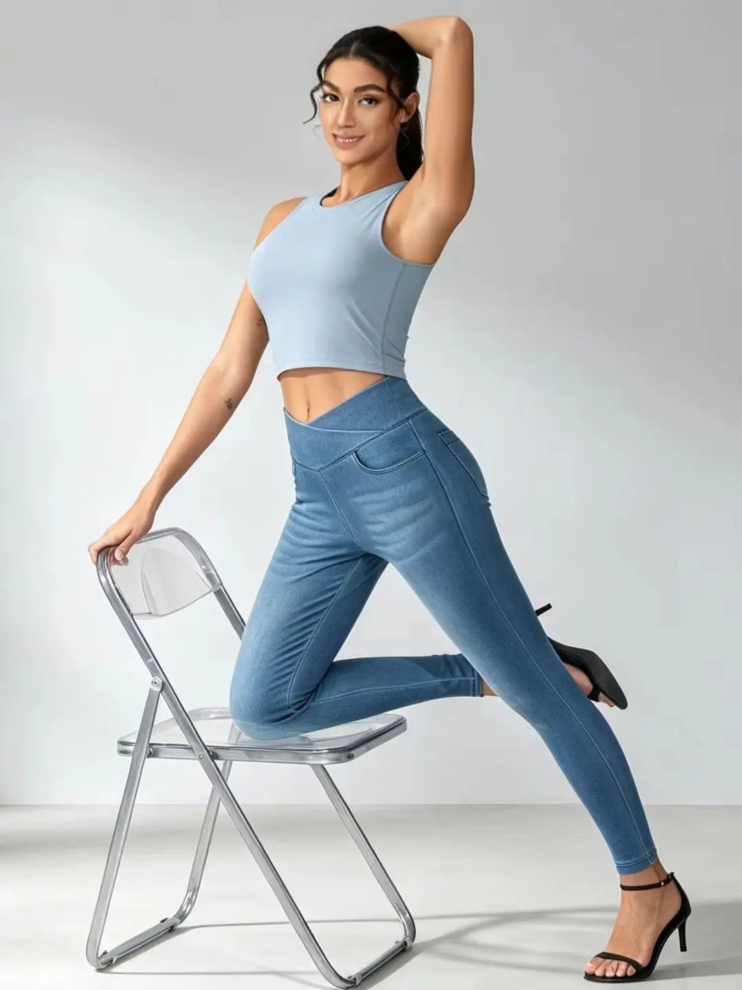 THE GYM PEOPLE Women's High Waisted Stretch Denim Jeggings