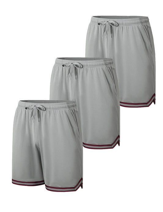 Men's 3-piece solid color sports shorts - drawstring waistband breathable and quick drying suitable for summer sports training