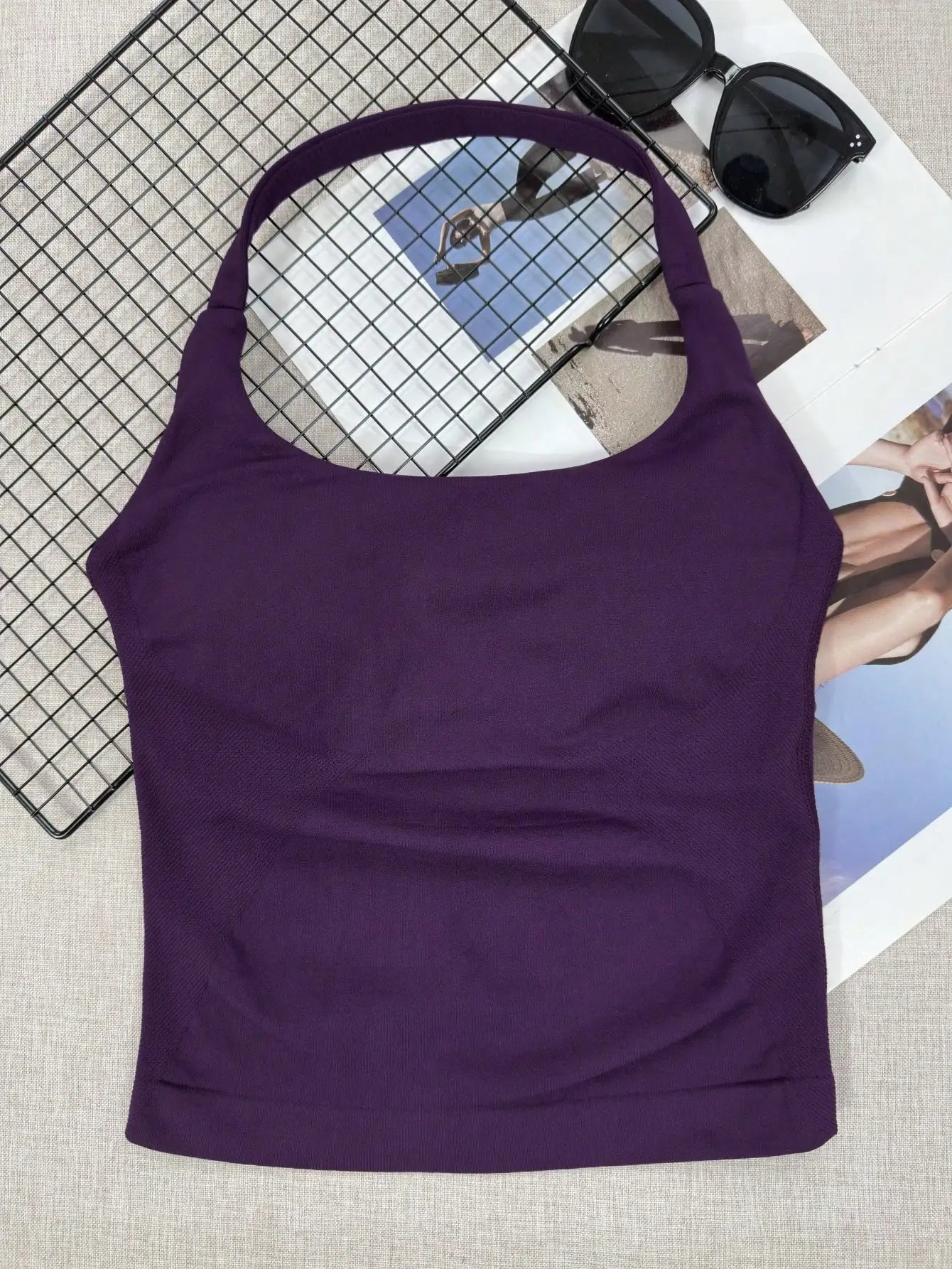 Seamless Long Camisole Sports Tank Top Built-In Removable Bra